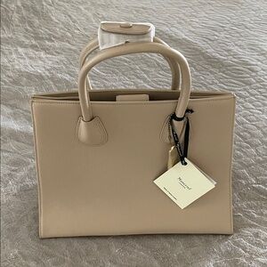 NEW Moncrief Beige Leather Structured Top-Handle Satchel